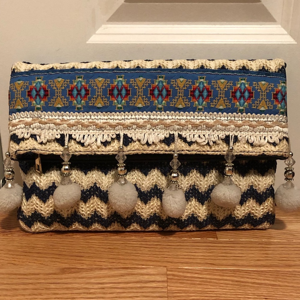 Embroidered bag - clutch, crossbody or wristlet
